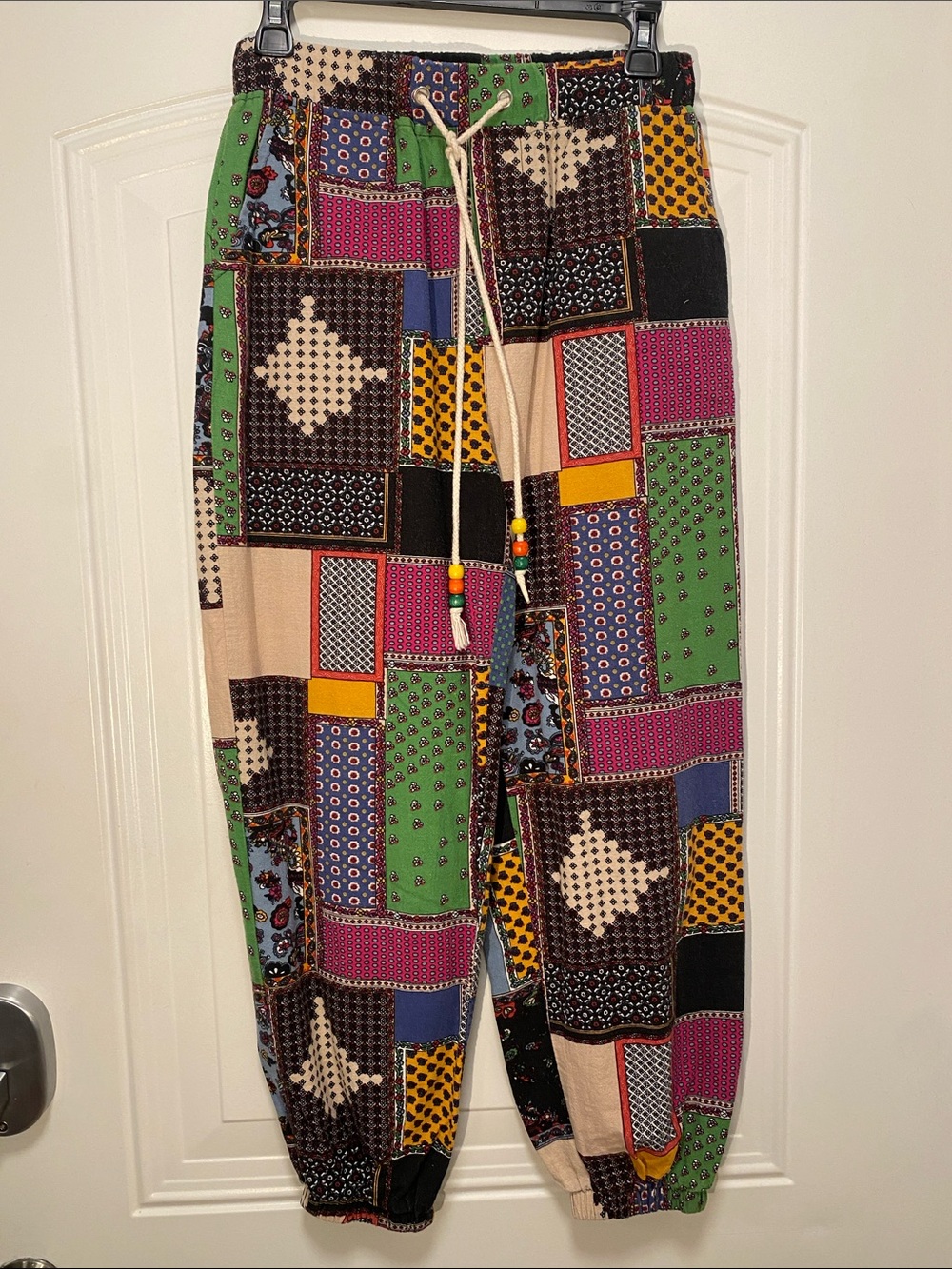Patchwork Print Drawstring Jogger Pants - Multicolor
